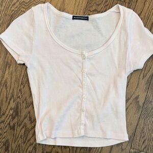 Brandy Melville Soft Pink Ribbed Button-Up Tee